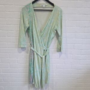 Diane Von Furstenberg Mint & Pale Green Snake-Print Wrap Dress